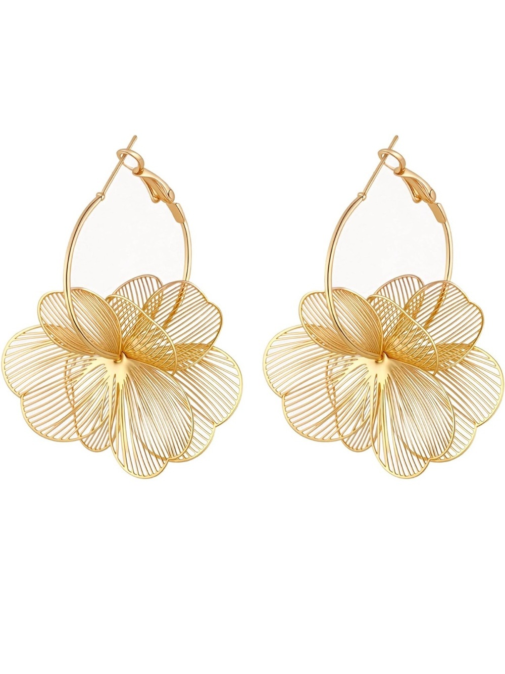 Gold Trendy Zara Flower Hoop Drop Earrings - Picture 3 of 5